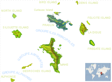 CLIQUEZ SUR UNE DES ILES - Situation des hotels et pensions aux Seychelles